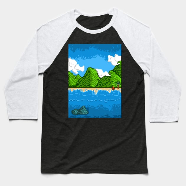 Deserted Island Pixel Baseball T-Shirt by BLUESIDE